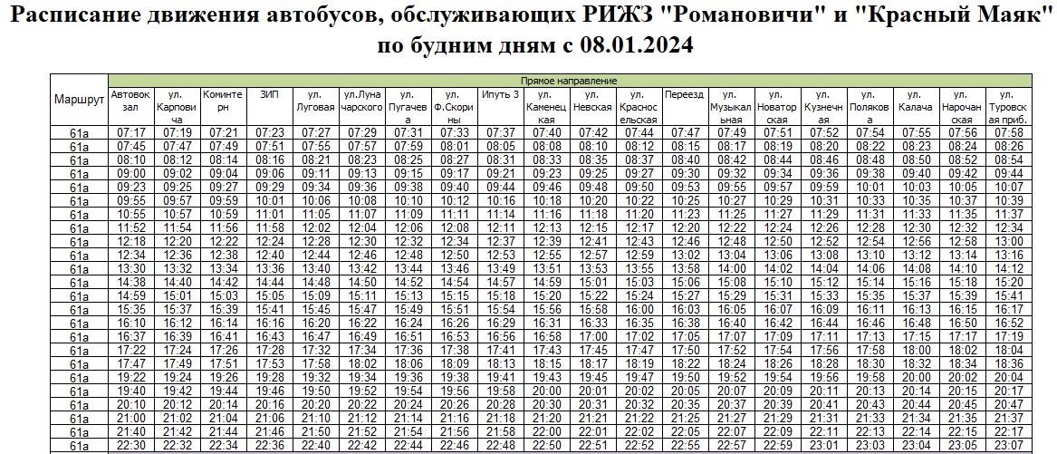 Расписание движения автобуса 1